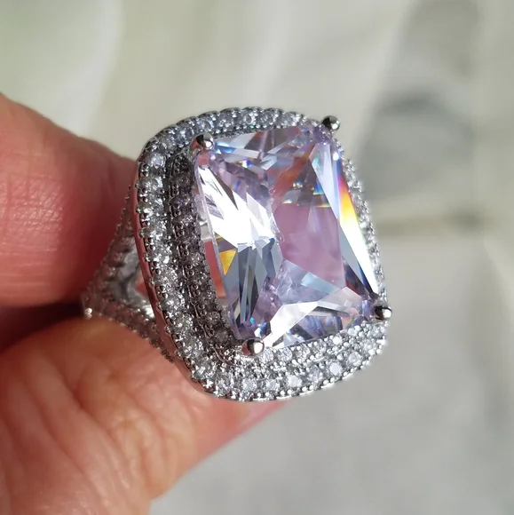 Swarovski Elements 925 Sterling Silver Huge Halo Solitaire Statement Ring NEW - Picture 10 of 17